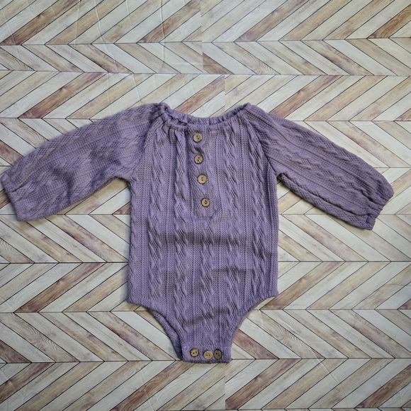 Boho Baby Girl Cable Knit Long Sleeve Sweater Romper Dusty Lavender One-Piece - Picture 2 of 10